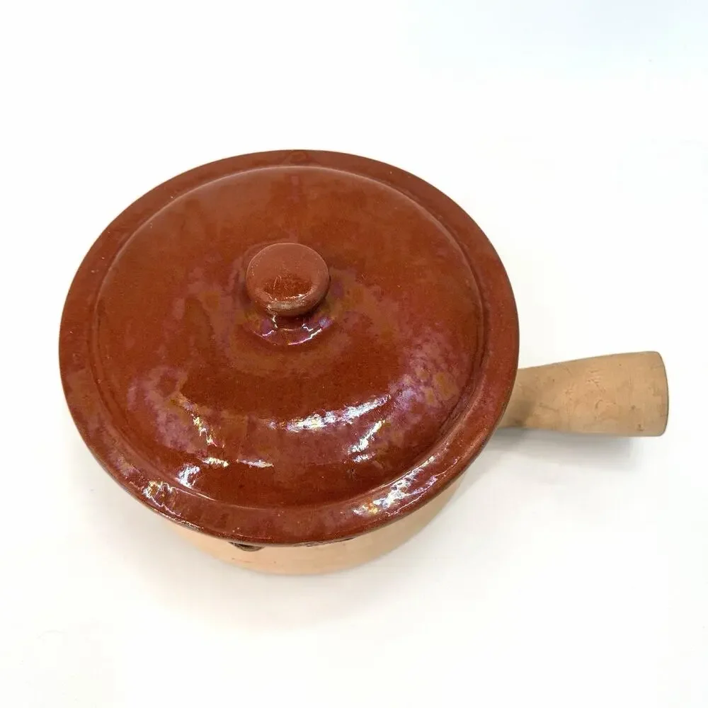 Vintage French Clay Pottery Rustic Terracotta Cooking Pot with Lid